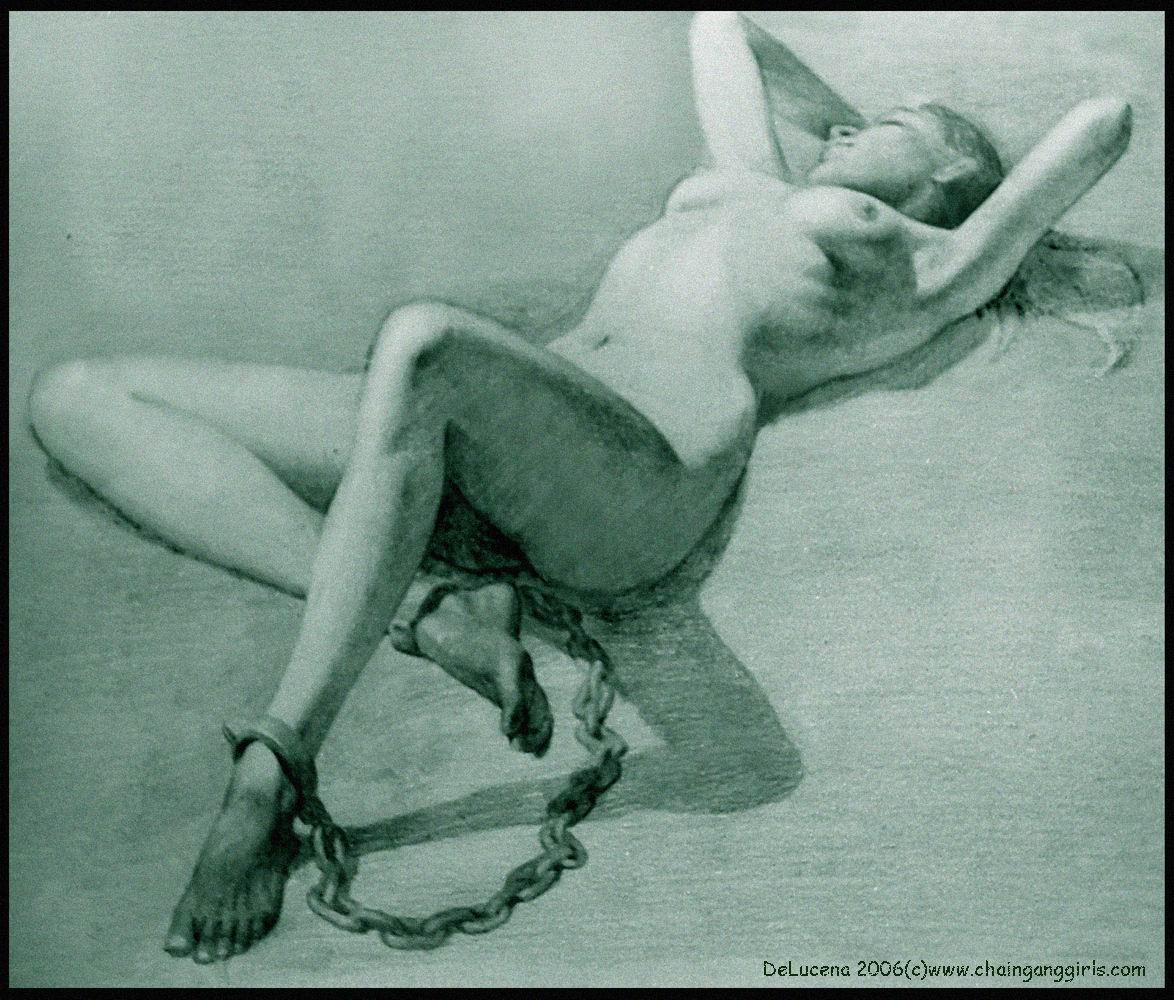 naked, chained, on the floor